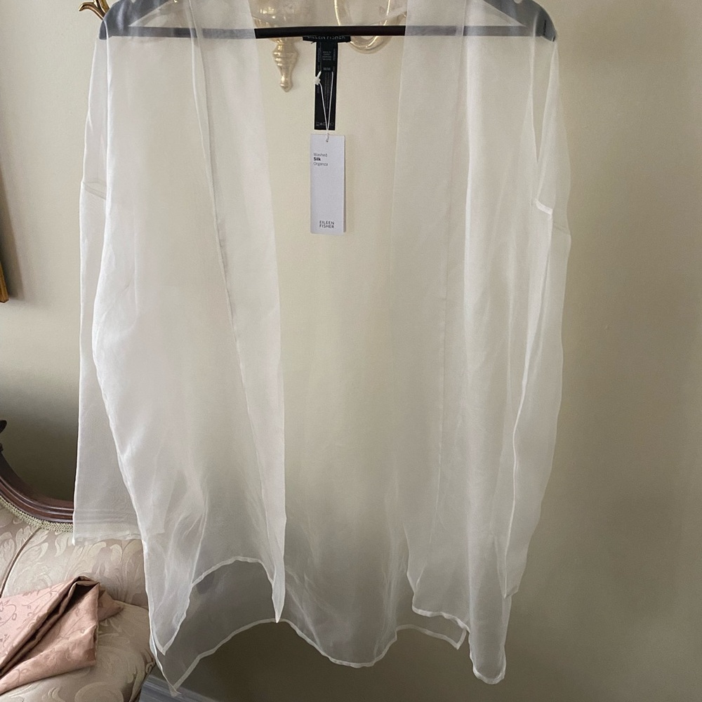 Eileen Fisher Washed Silk Organza Long Kimono Jacket  Size M    New w/tags